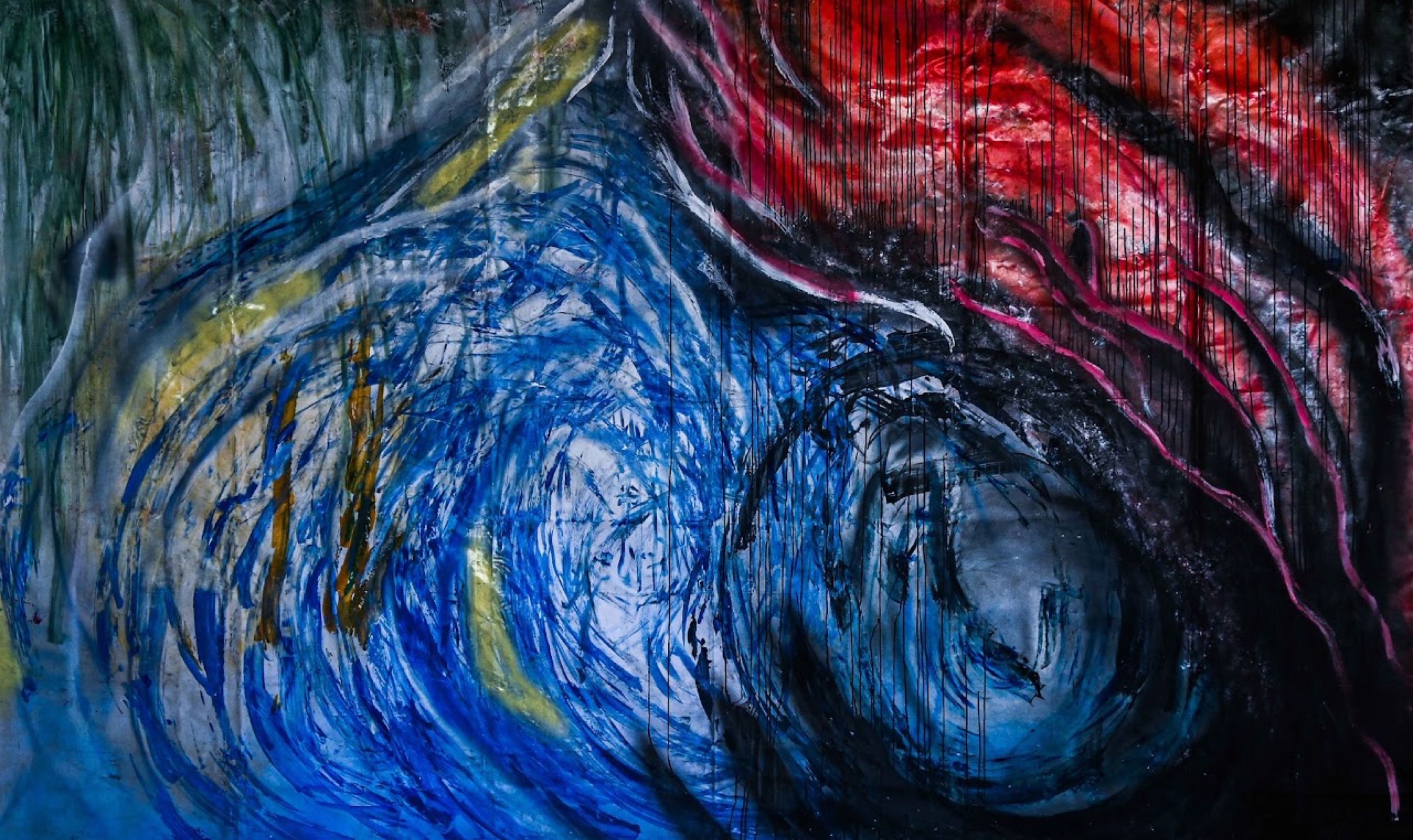 Blue and red organic painted field