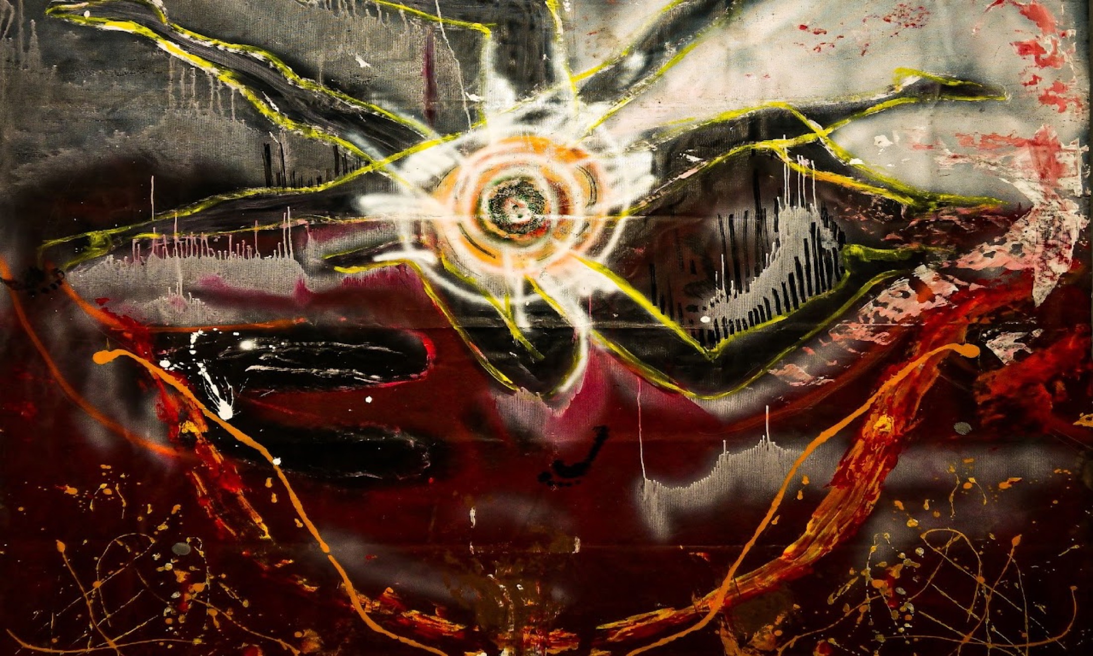 Red and amber abstract painting